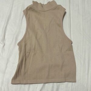 Tan brown high neck ridged tank top